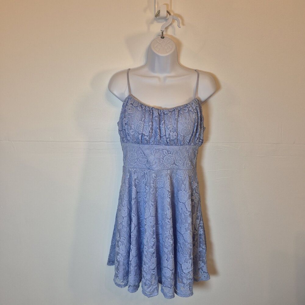 City Studio Women's Mini Dress Size XL Periwinkle Lace Overlay Spaghetti Straps